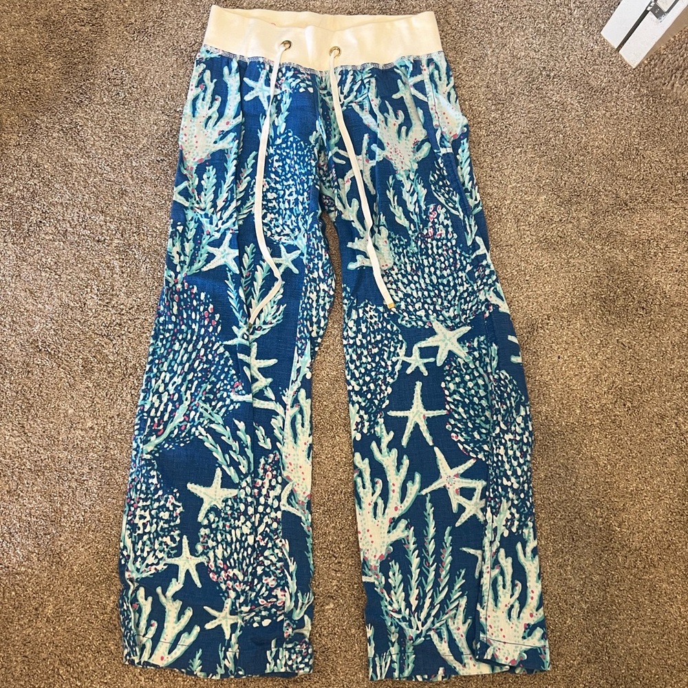 Lilly Pulitzer Blue and White Linen Beach Pants